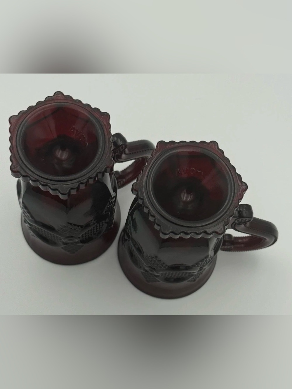 Vintage Avon 1876 Cape Cod Ruby Red Pedestal Glass Coffee Mugs Pressed Lot Of 2 - Picture 6 of 10